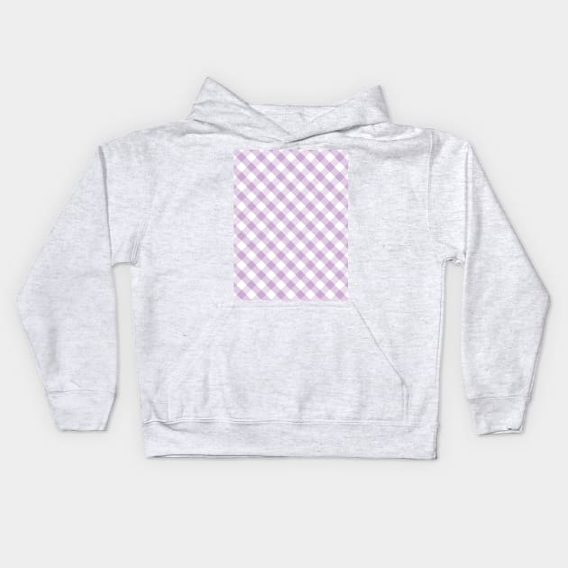 Lavender and White Check Gingham Plaid Kids Hoodie by squeakyricardo